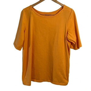 Roamans Tangerine Orange Boat Neck Top Size Large Short Sleeves 100% Cotton Knit
